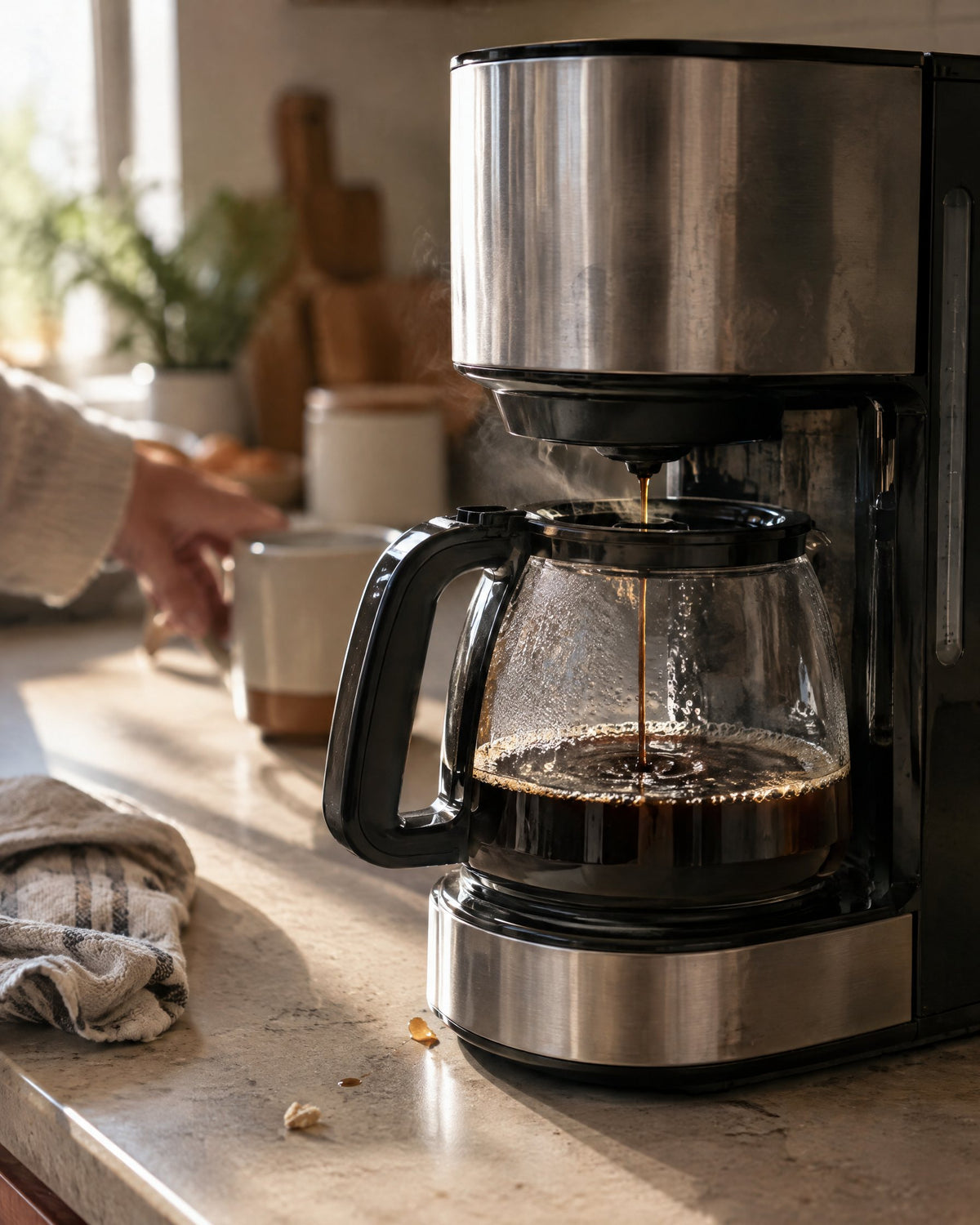 Coffee maker in use on a kitchen counter